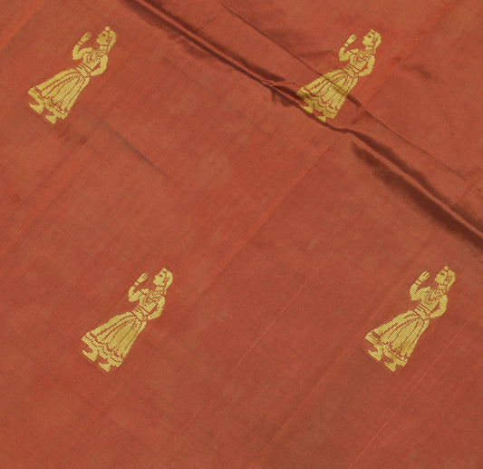 Sushila Vintage Brown Sari Remnant Scrap Pure Silk Baluchari Woven Craft Fabric