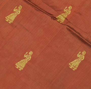 Sushila Vintage Brown Sari Remnant Scrap Pure Silk Baluchari Woven Craft Fabric