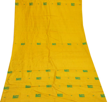 Sushila Vintage Yellow Sari Remnant Scrap 100% Pure Silk Woven Craft Fabric