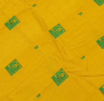 Sushila Vintage Yellow Sari Remnant Scrap 100% Pure Silk Woven Craft Fabric