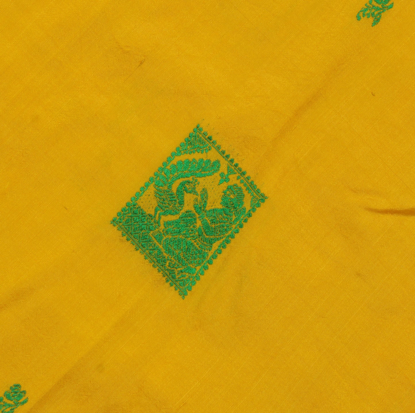 Sushila Vintage Yellow Sari Remnant Scrap 100% Pure Silk Woven Craft Fabric