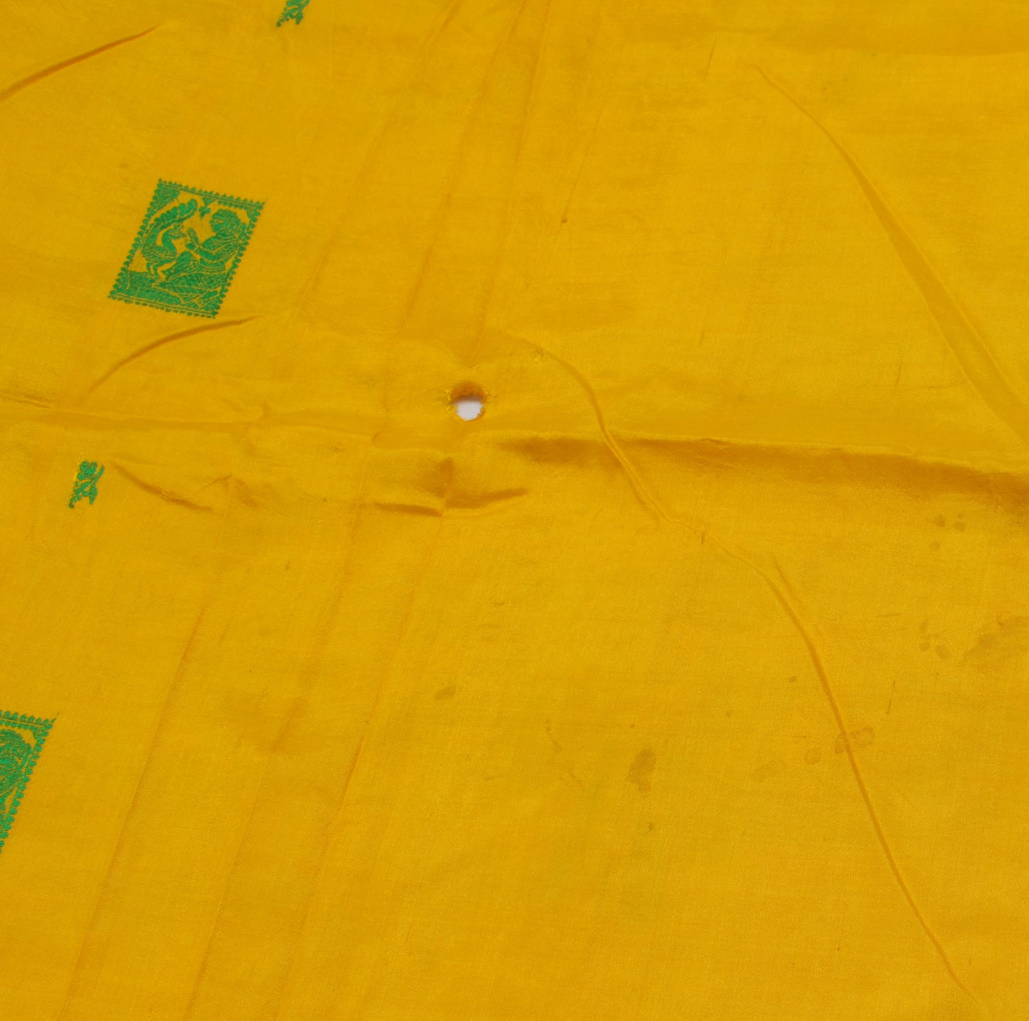 Sushila Vintage Yellow Sari Remnant Scrap 100% Pure Silk Woven Craft Fabric
