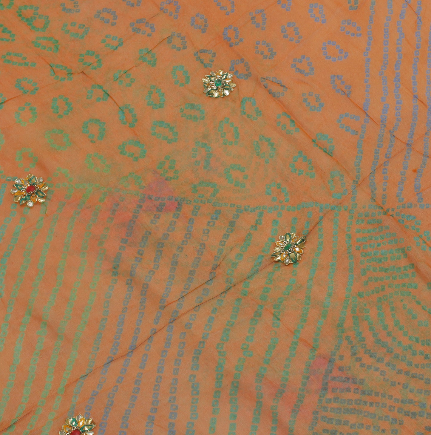 Sushila Vintage Rust Sari Remnant Scrap Pure Georgette Printed Craft Fabric