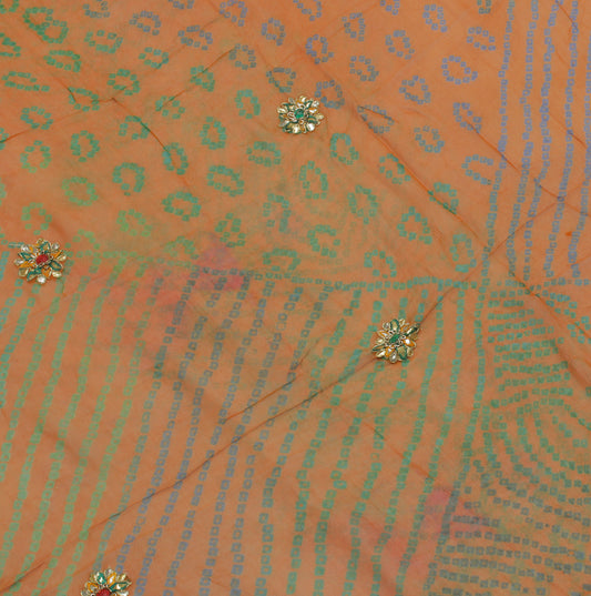 Sushila Vintage Rust Sari Remnant Scrap Pure Georgette Printed Craft Fabric