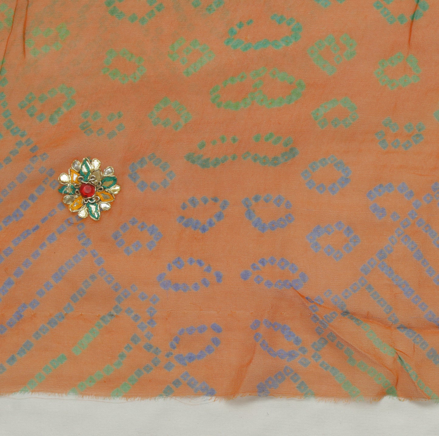 Sushila Vintage Rust Sari Remnant Scrap Pure Georgette Printed Craft Fabric
