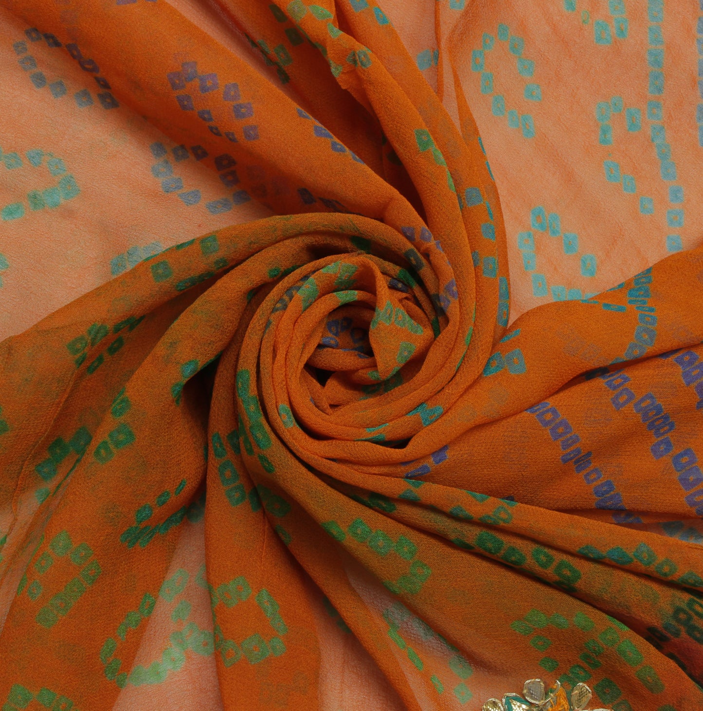 Sushila Vintage Rust Sari Remnant Scrap Pure Georgette Printed Craft Fabric