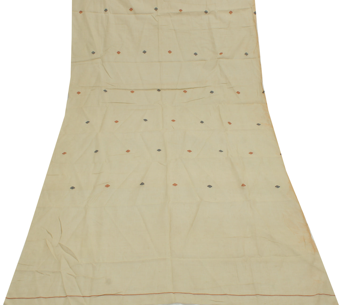 Sushila Vintage Cream Sari Remnant Scrap 100% Pure Cotton Woven Craft Fabric