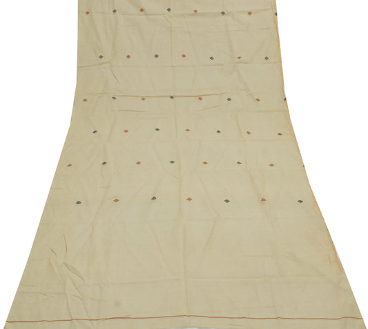 Sushila Vintage Cream Sari Remnant Scrap 100% Pure Cotton Woven Craft Fabric