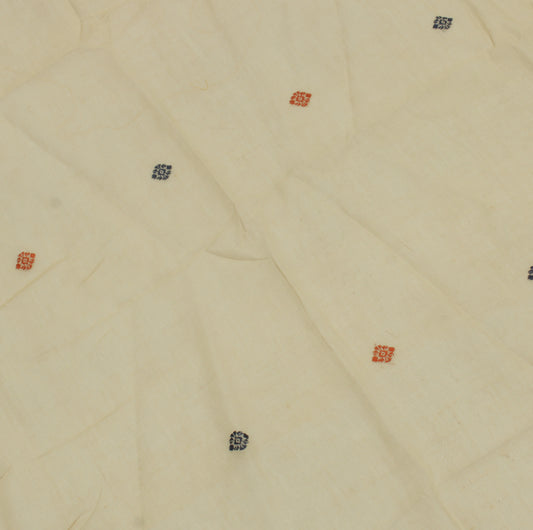 Sushila Vintage Cream Sari Remnant Scrap 100% Pure Cotton Woven Craft Fabric