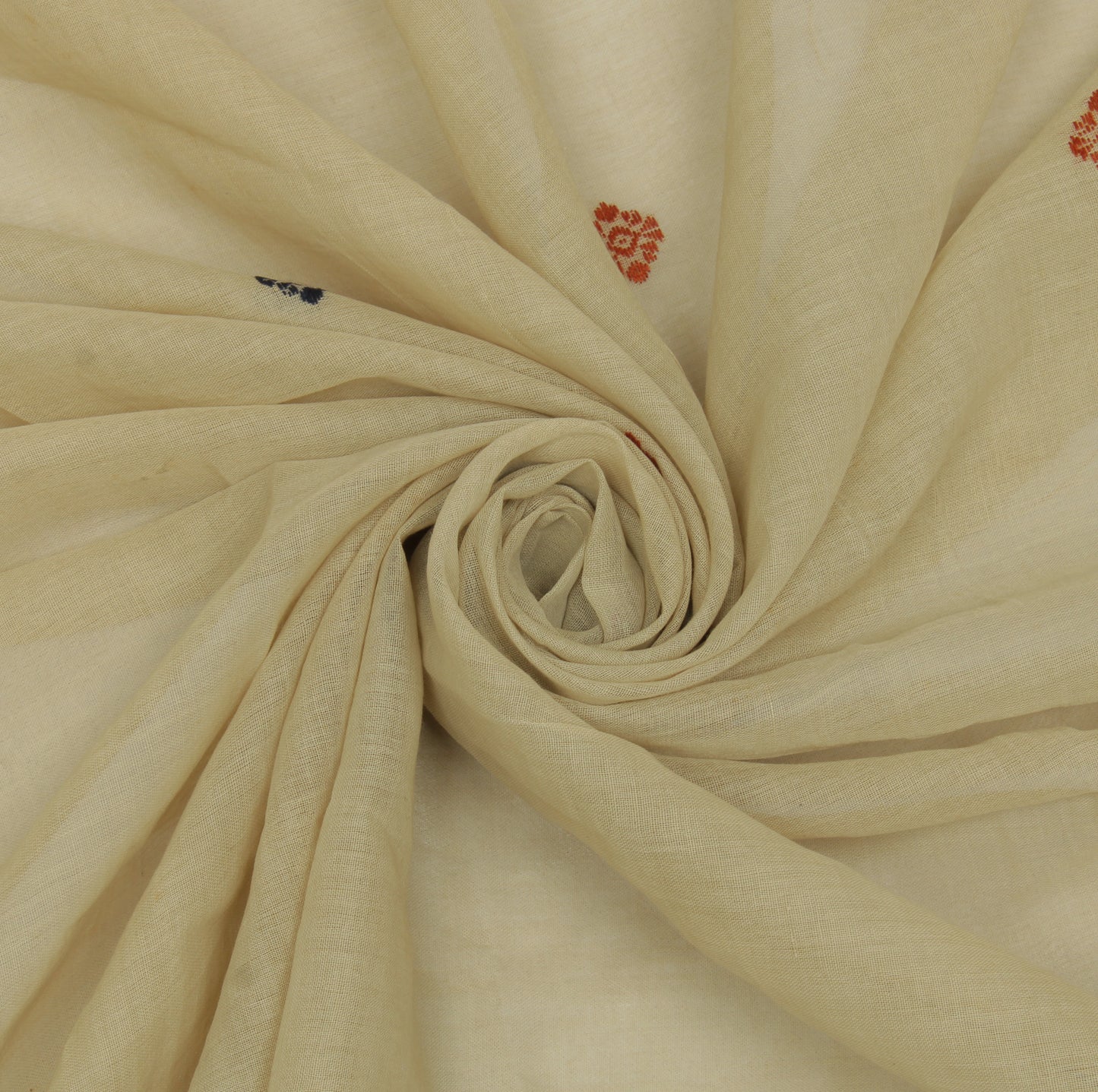 Sushila Vintage Cream Sari Remnant Scrap 100% Pure Cotton Woven Craft Fabric