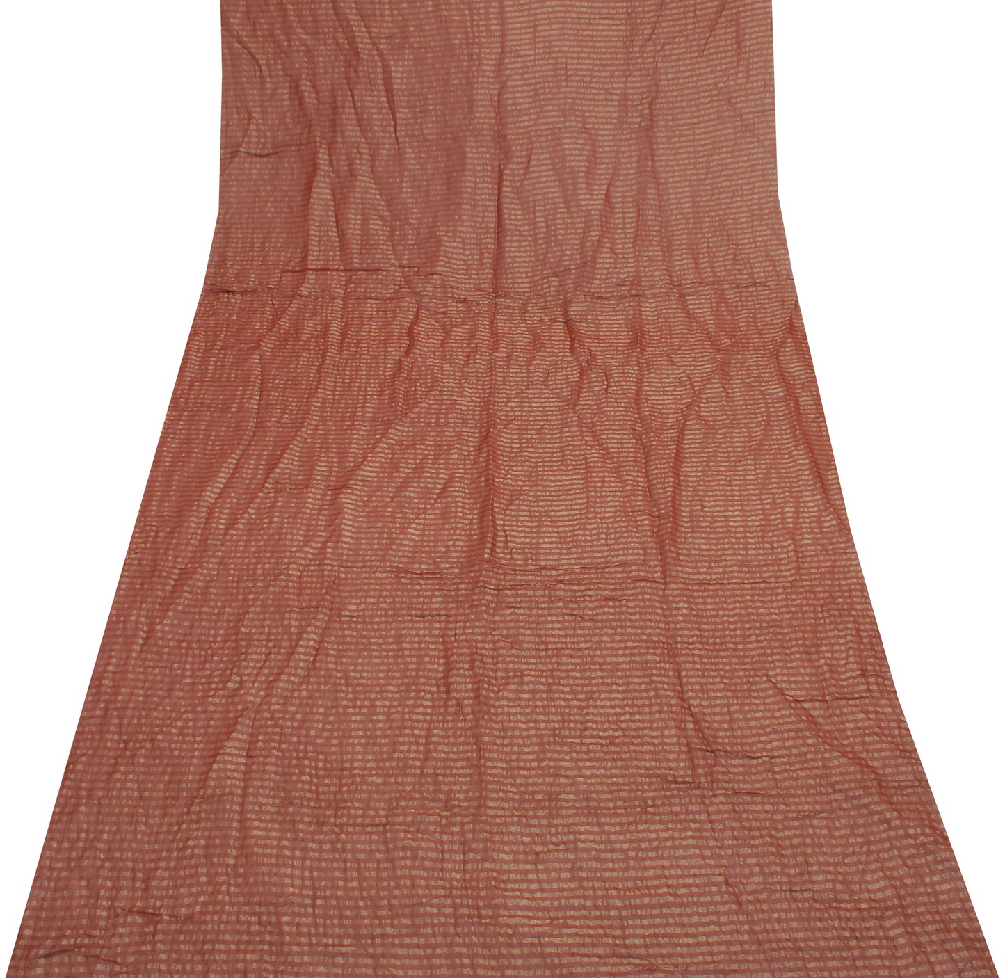 Sushila Vintage Brown Sari Remnant Scrap Pure Georgette Silk Woven Craft Fabric