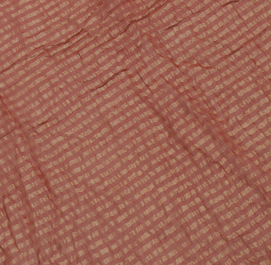 Sushila Vintage Brown Sari Remnant Scrap Pure Georgette Silk Woven Craft Fabric