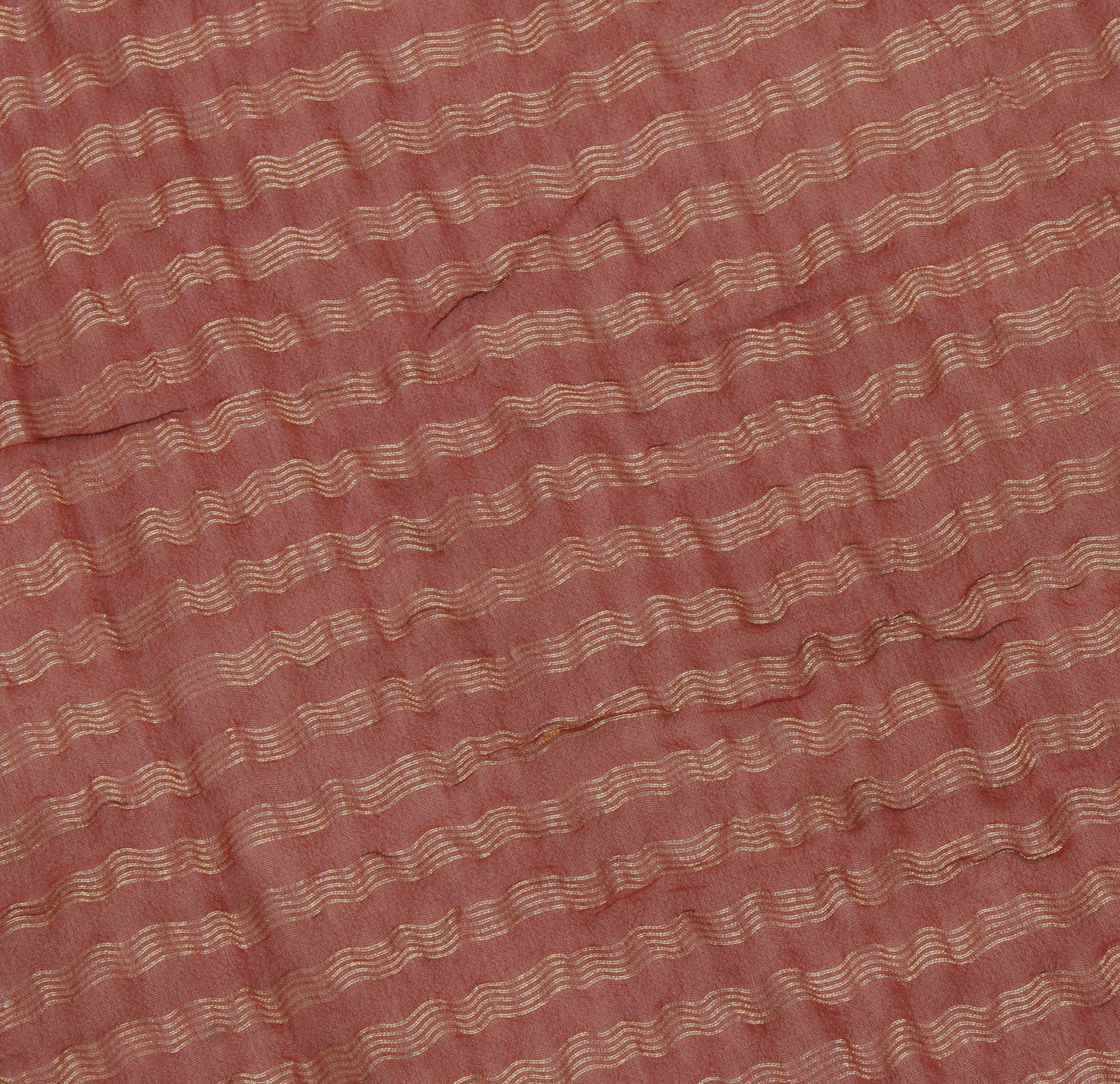 Sushila Vintage Brown Sari Remnant Scrap Pure Georgette Silk Woven Craft Fabric