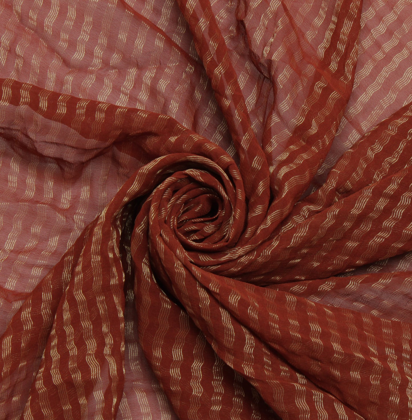 Sushila Vintage Brown Sari Remnant Scrap Pure Georgette Silk Woven Craft Fabric
