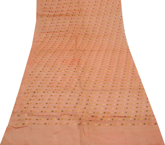 Sushila Vintage Peach Sari Remnant Scrap 100% Pure Silk Woven Craft Fabric