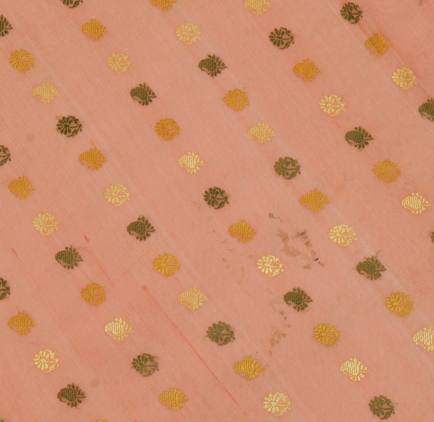 Sushila Vintage Peach Sari Remnant Scrap 100% Pure Silk Woven Craft Fabric