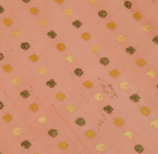 Sushila Vintage Peach Sari Remnant Scrap 100% Pure Silk Woven Craft Fabric