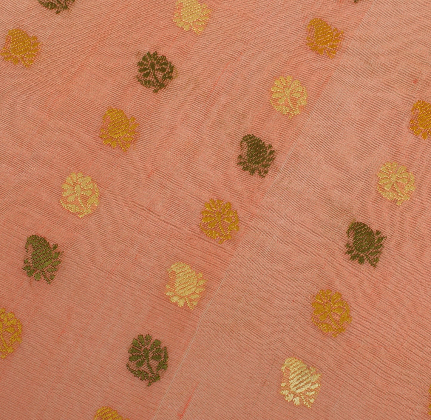 Sushila Vintage Peach Sari Remnant Scrap 100% Pure Silk Woven Craft Fabric