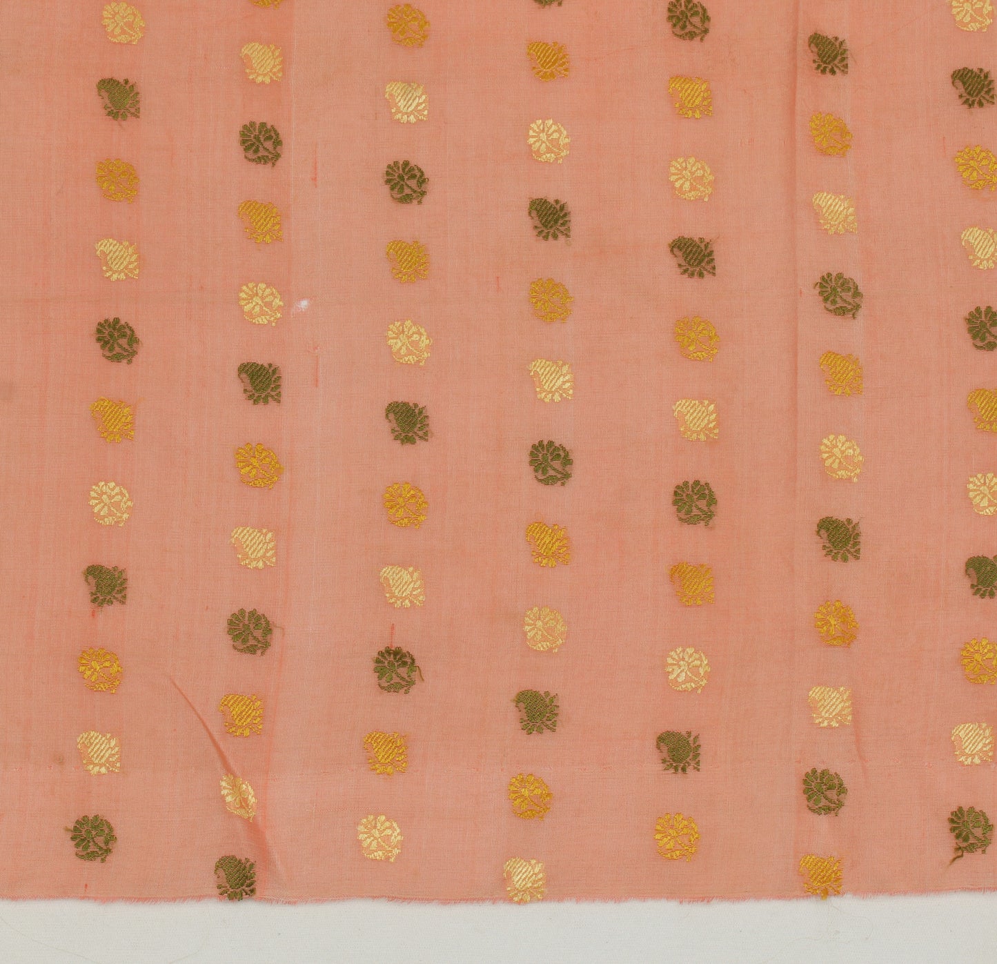 Sushila Vintage Peach Sari Remnant Scrap 100% Pure Silk Woven Craft Fabric