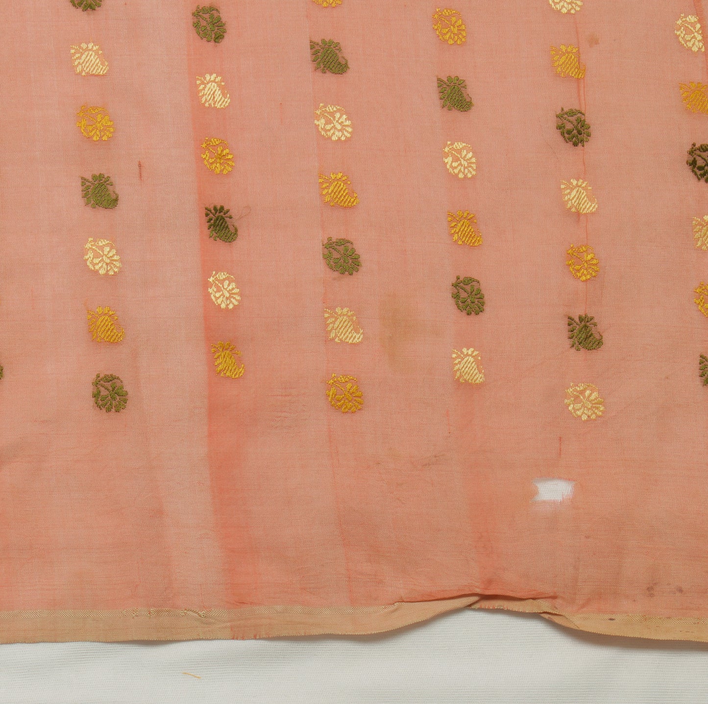 Sushila Vintage Peach Sari Remnant Scrap 100% Pure Silk Woven Craft Fabric