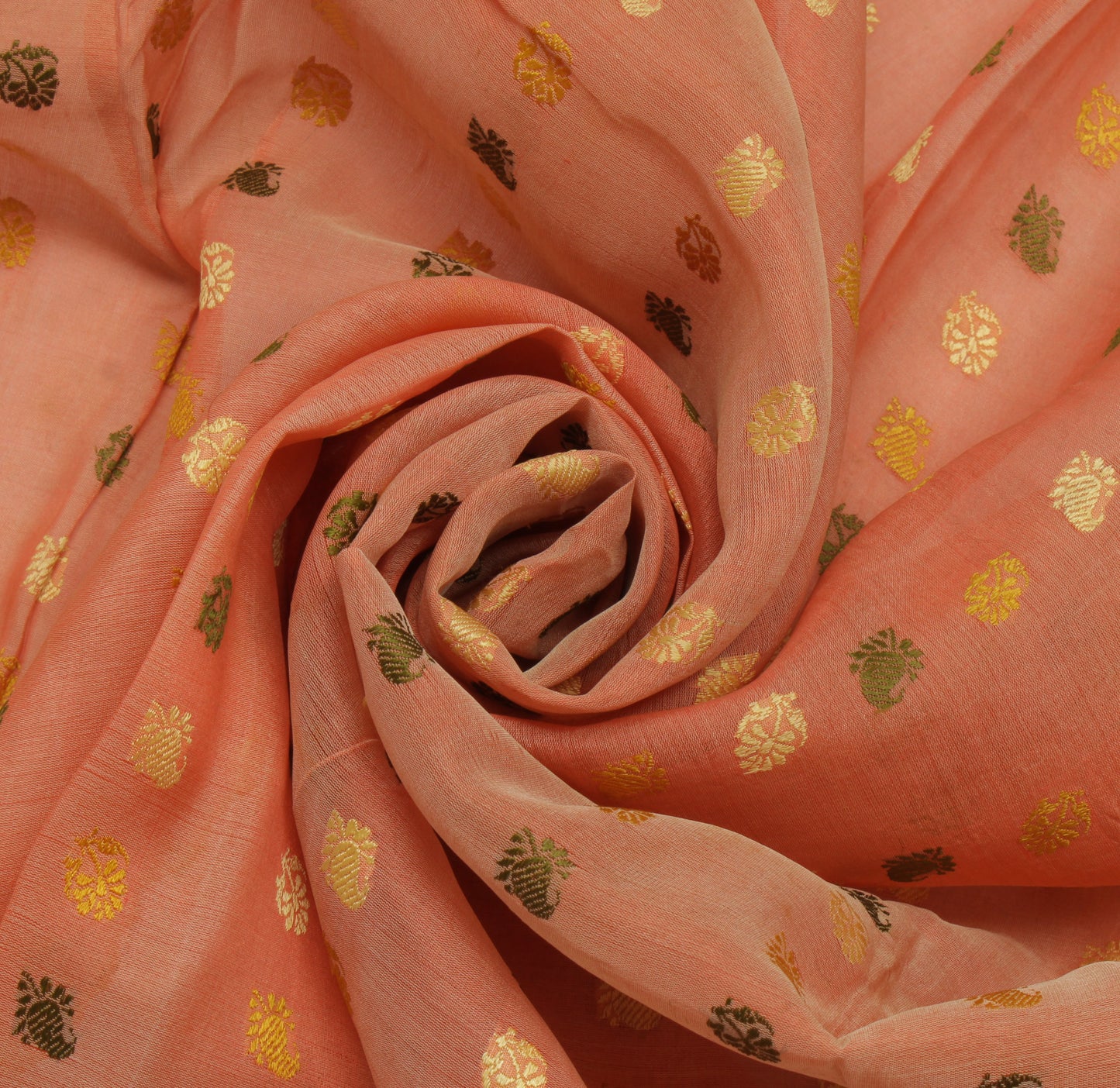 Sushila Vintage Peach Sari Remnant Scrap 100% Pure Silk Woven Craft Fabric