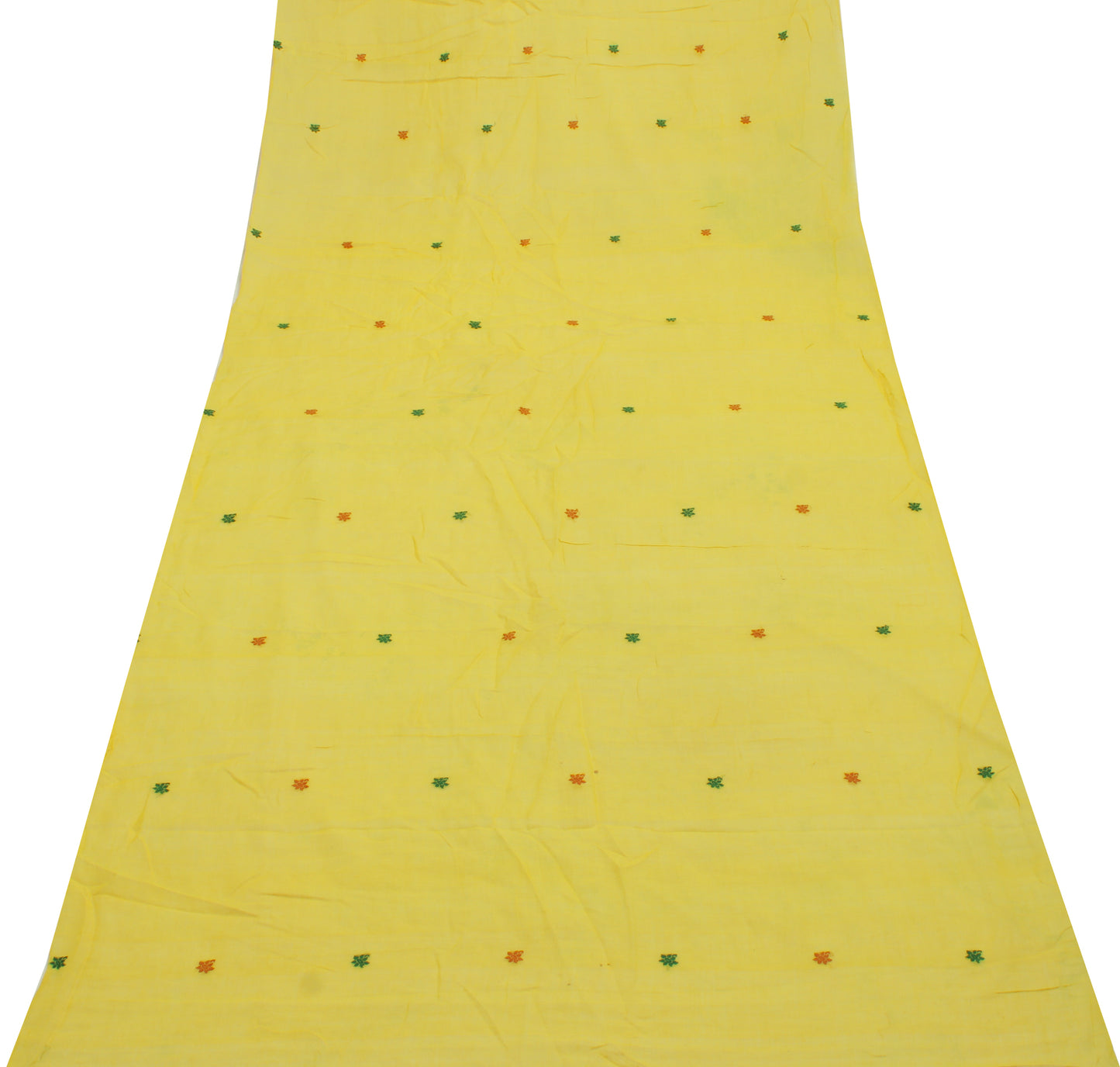 Sushila Vintage Yellow Sari Remnant Scrap 100% Pure Cotton Woven Craft Fabric