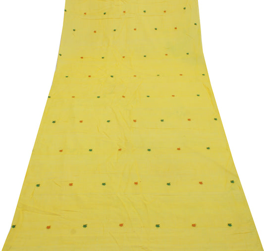 Sushila Vintage Yellow Sari Remnant Scrap 100% Pure Cotton Woven Craft Fabric