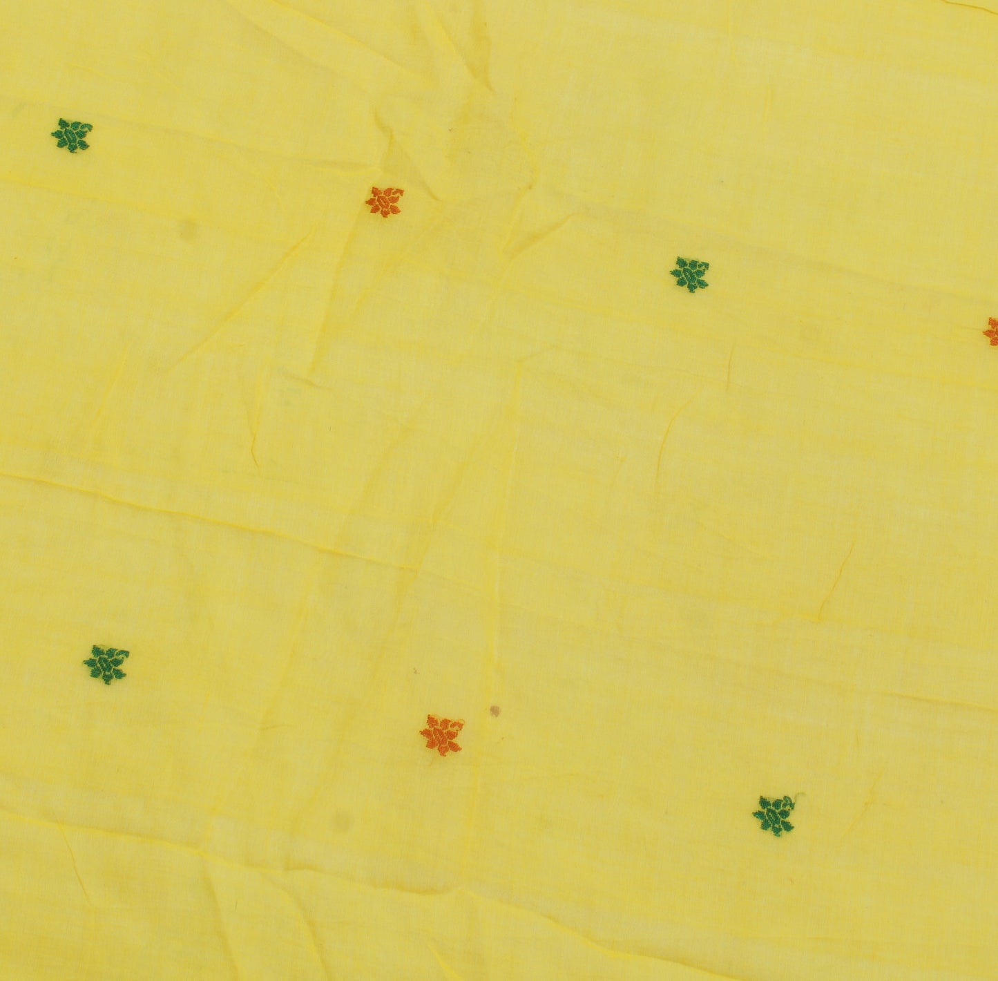 Sushila Vintage Yellow Sari Remnant Scrap 100% Pure Cotton Woven Craft Fabric