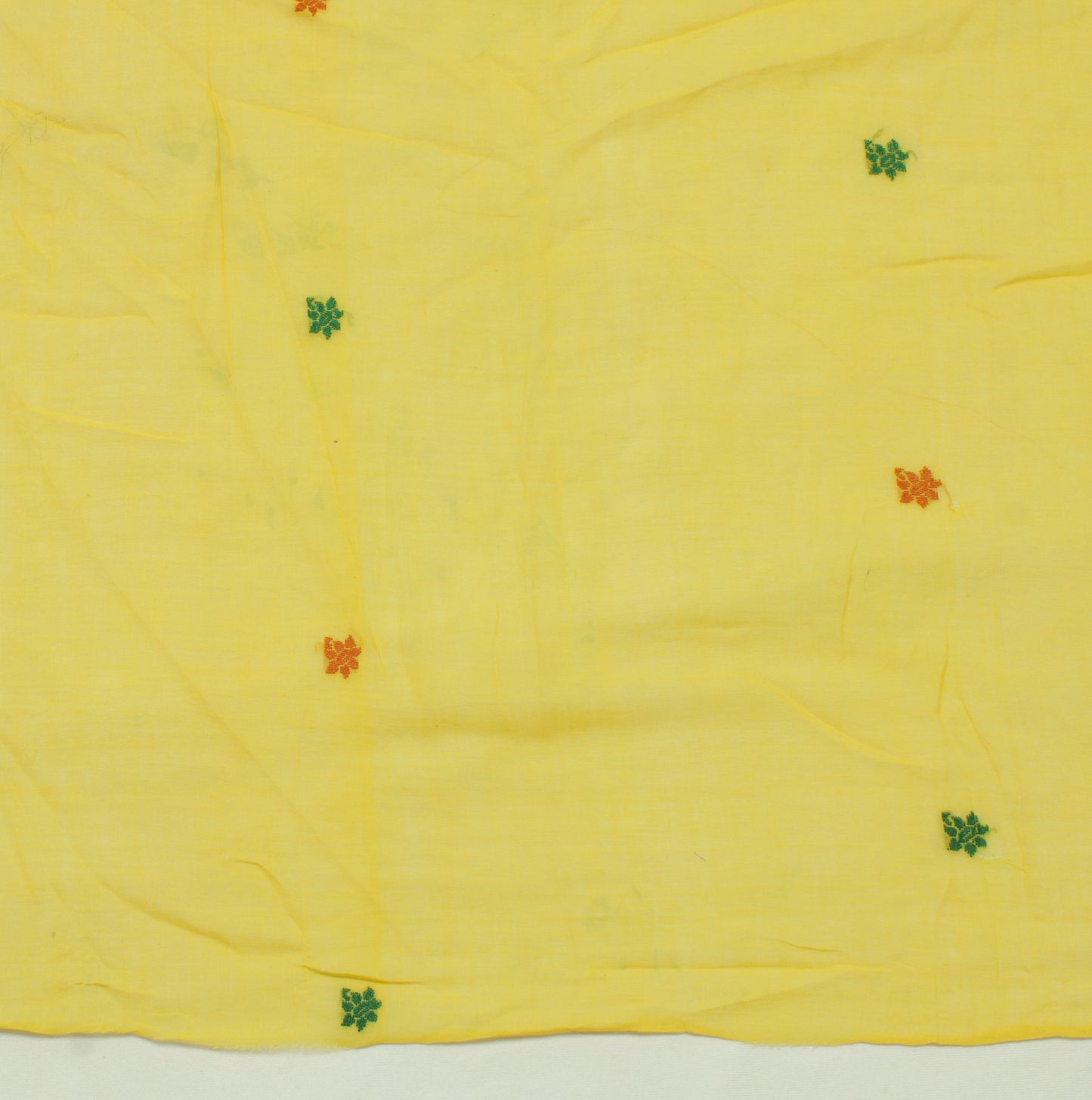 Sushila Vintage Yellow Sari Remnant Scrap 100% Pure Cotton Woven Craft Fabric