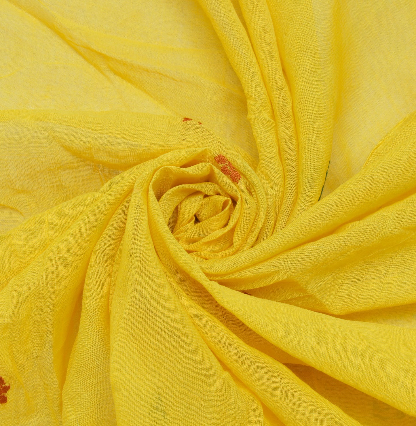 Sushila Vintage Yellow Sari Remnant Scrap 100% Pure Cotton Woven Craft Fabric