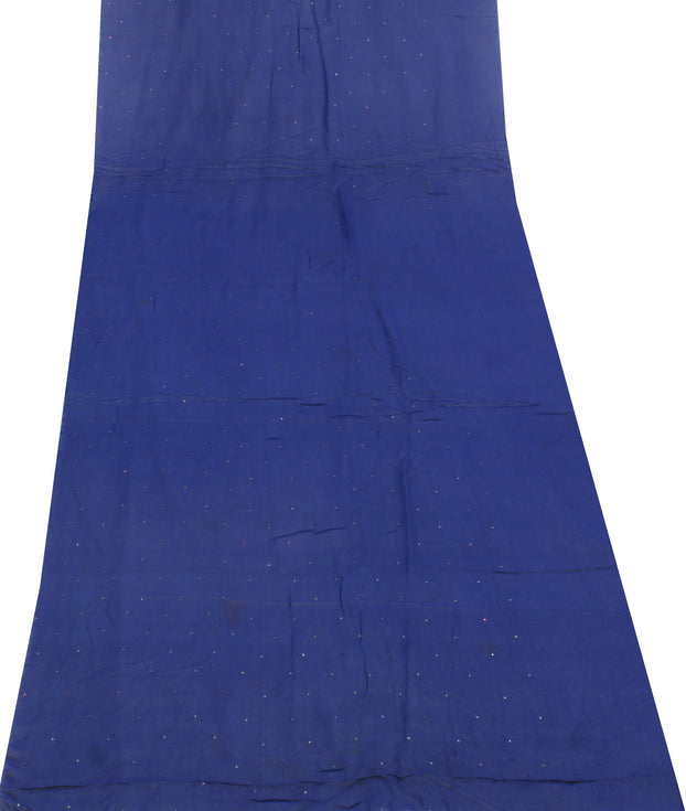 Sushila Vintage Blue Indian Sari Remnant Scrap Pure Georgette Silk Craft Fabric