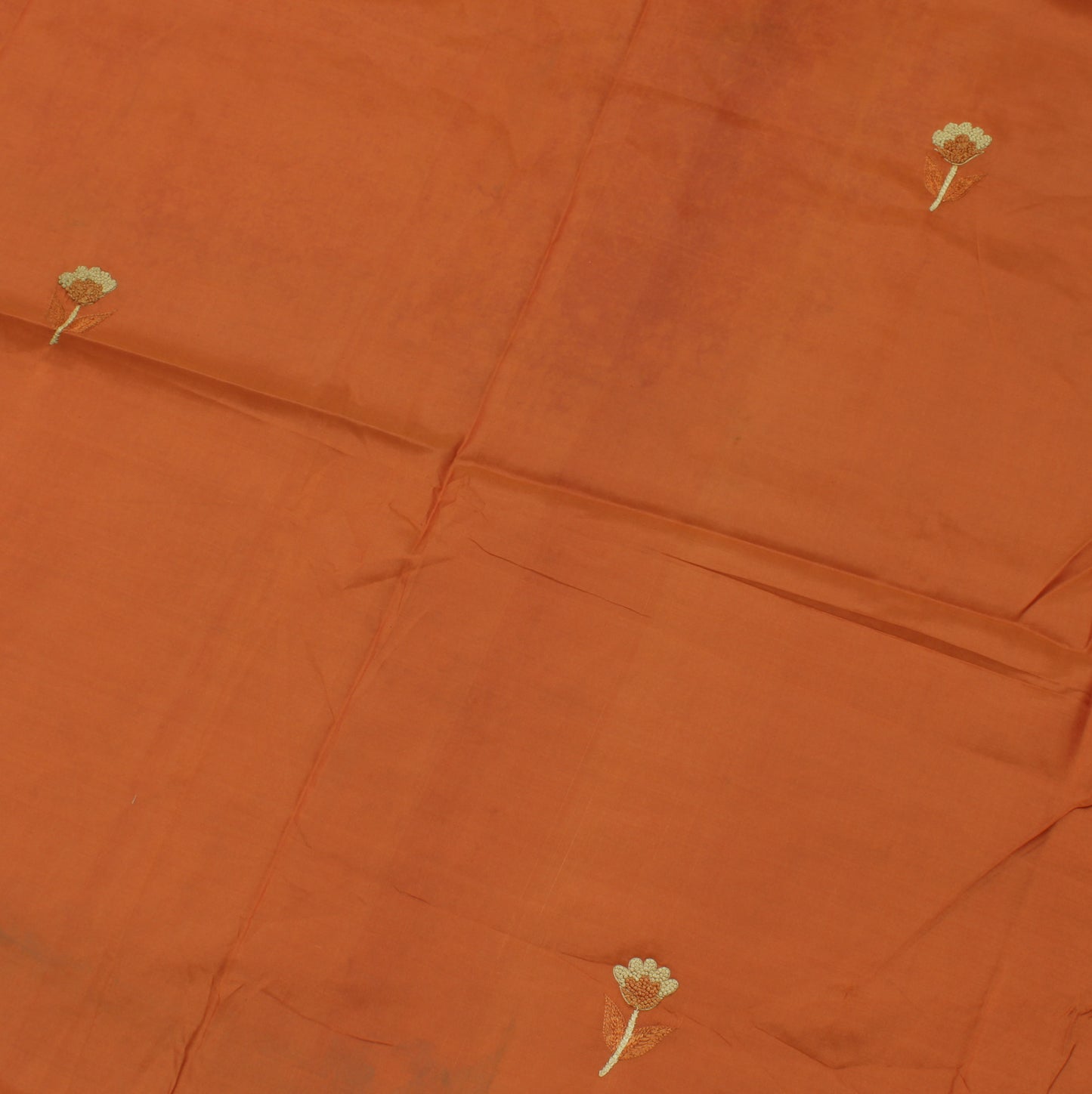 Sushila Vintage Rust Sari Remnant Scrap 100% Pure Silk Embroidered Craft Fabric