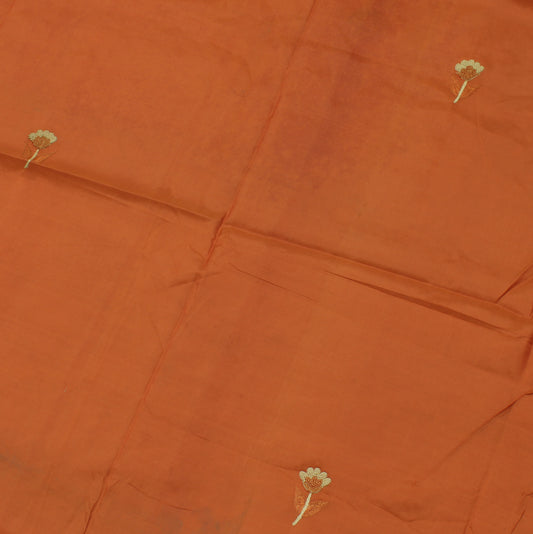 Sushila Vintage Rust Sari Remnant Scrap 100% Pure Silk Embroidered Craft Fabric