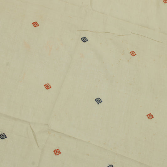 Sushila Vintage Cream Sari Remnant Scrap Pure Cotton Woven Floral Craft Fabric