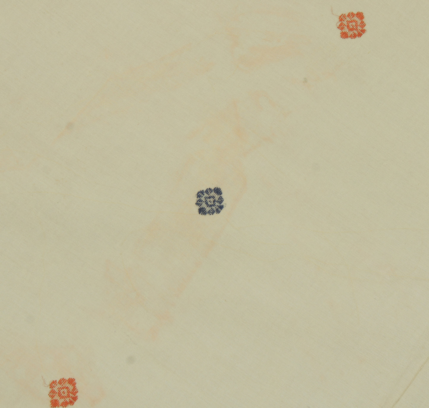 Sushila Vintage Cream Sari Remnant Scrap Pure Cotton Woven Floral Craft Fabric