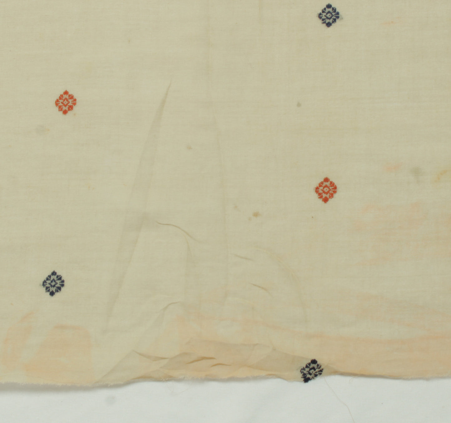 Sushila Vintage Cream Sari Remnant Scrap Pure Cotton Woven Floral Craft Fabric