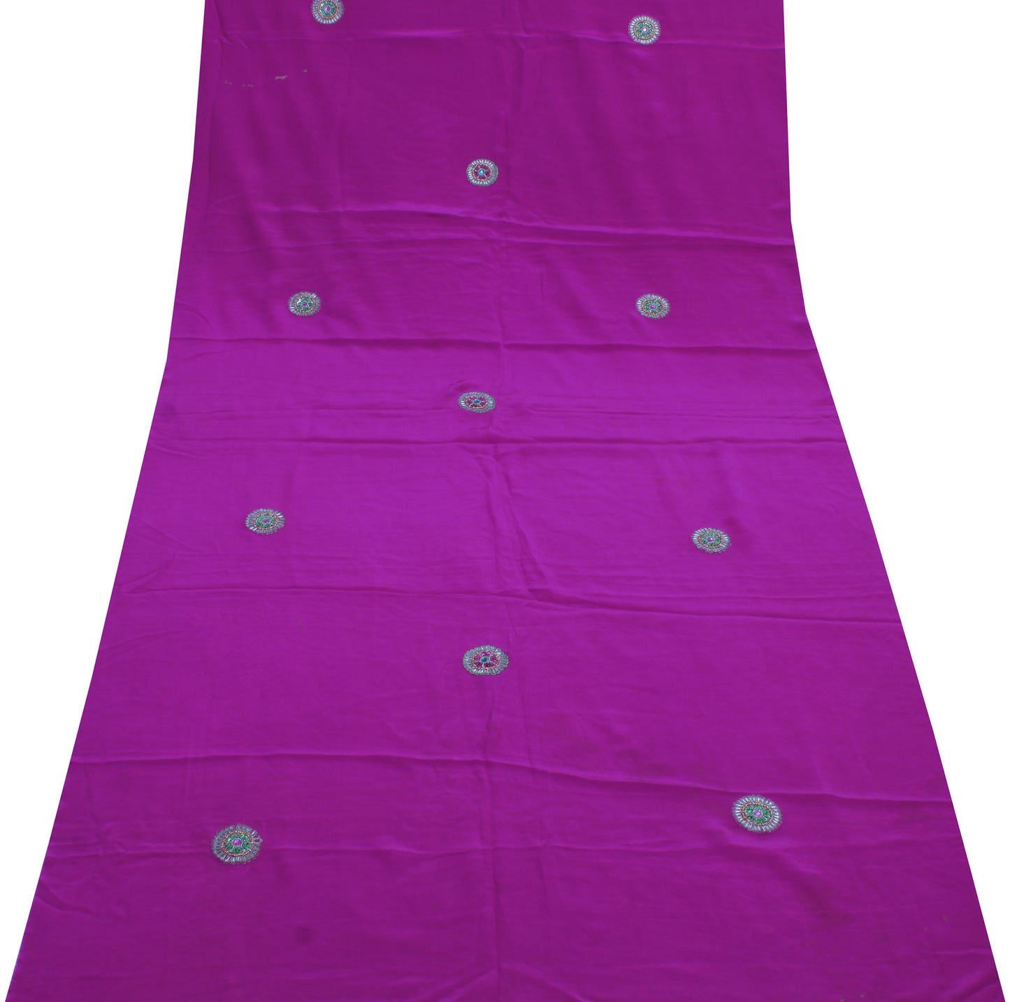 Sushila Vintage Purple Sari Remnant Scrap Pure Crepe Hand Beaded Craft Fabric