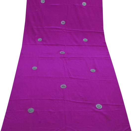 Sushila Vintage Purple Sari Remnant Scrap Pure Crepe Hand Beaded Craft Fabric