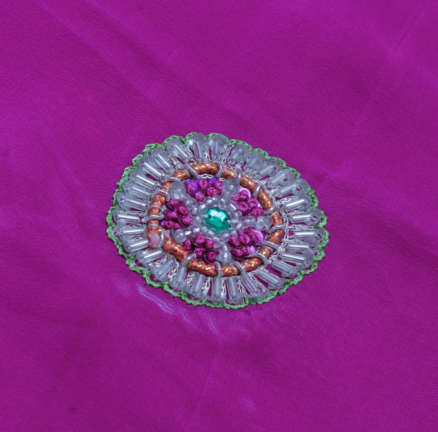 Sushila Vintage Purple Sari Remnant Scrap Pure Crepe Hand Beaded Craft Fabric