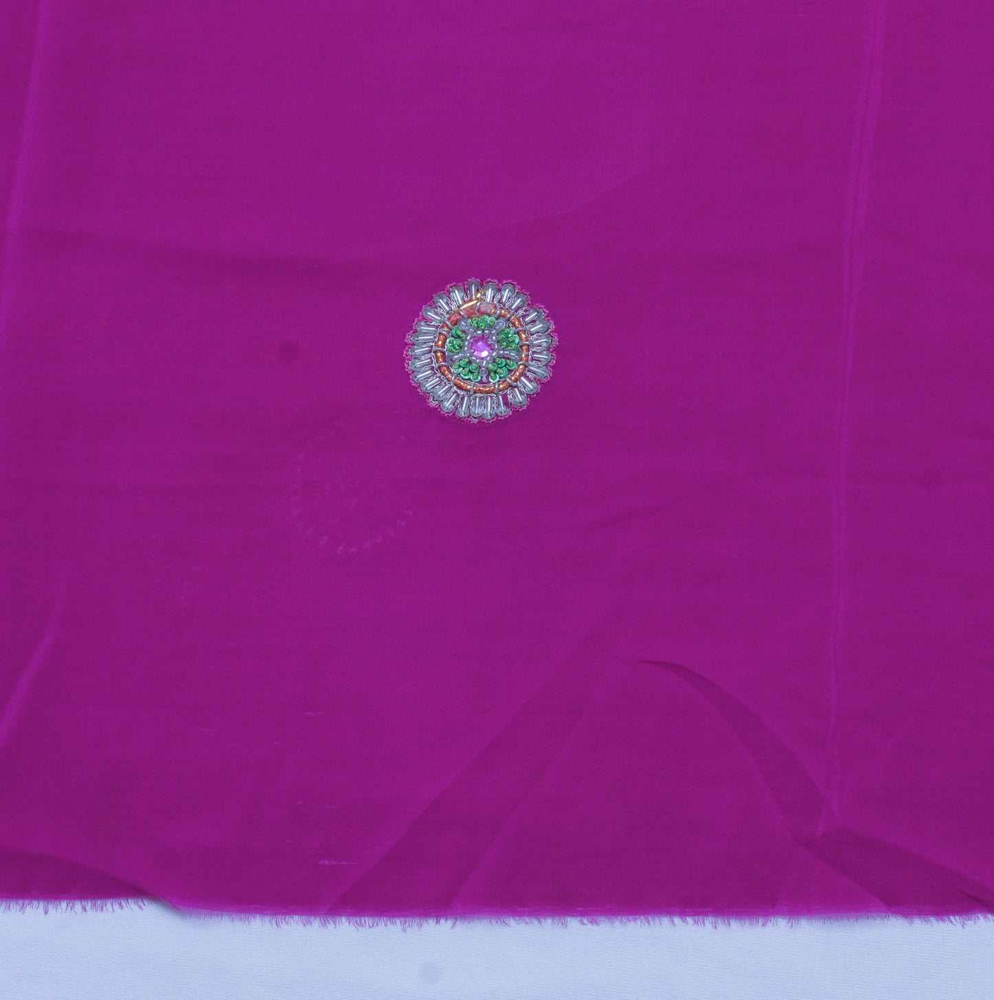 Sushila Vintage Purple Sari Remnant Scrap Pure Crepe Hand Beaded Craft Fabric