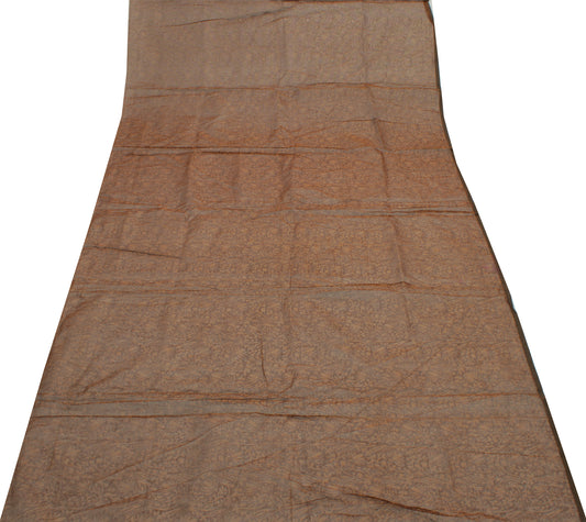 Sushila Vintage Brown Sari Remnant Scrap 100% Pure Cotton Printed Craft Fabric