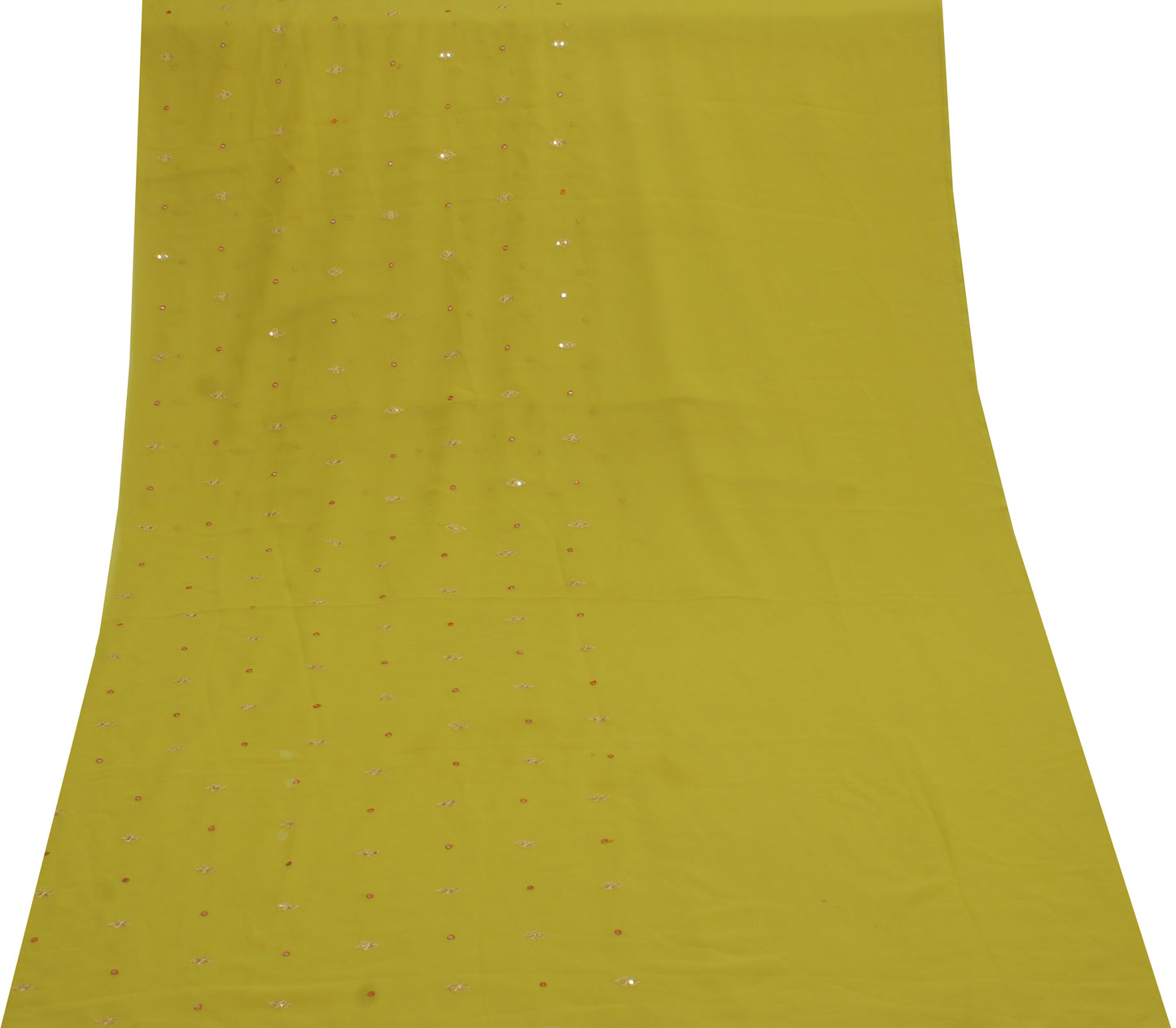 Sushila Vintage Green Sari Remnant Scrap Blend Georgette Embroidered Fabric