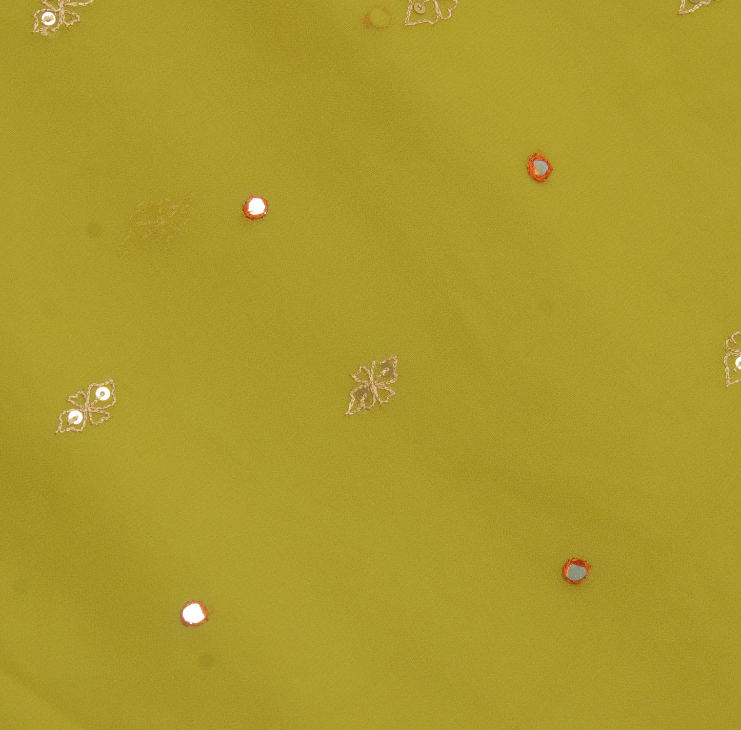 Sushila Vintage Green Sari Remnant Scrap Blend Georgette Embroidered Fabric