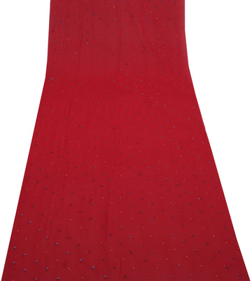 Sushila Vintage Red Indian Sari Remnant Scrap Blend Georgette Silk Craft Fabric