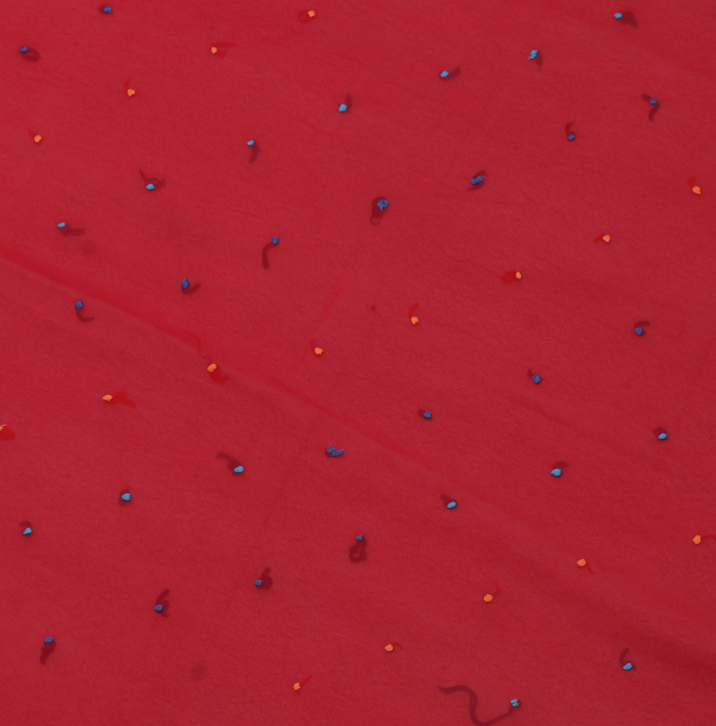 Sushila Vintage Red Indian Sari Remnant Scrap Blend Georgette Silk Craft Fabric
