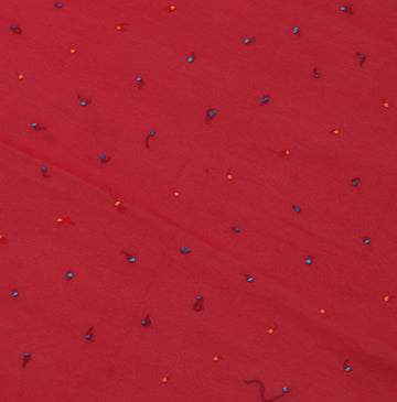 Sushila Vintage Red Indian Sari Remnant Scrap Blend Georgette Silk Craft Fabric