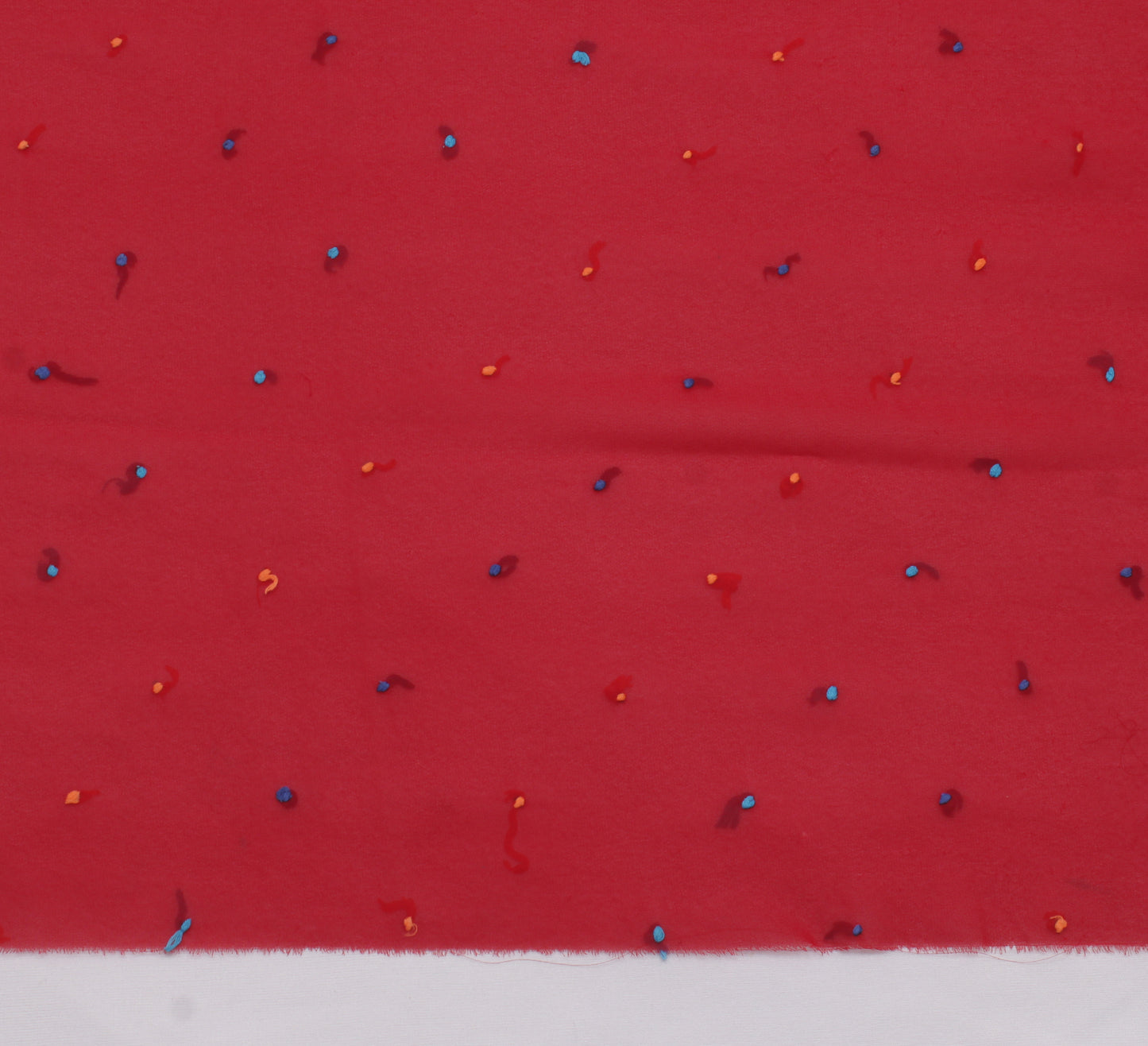 Sushila Vintage Red Indian Sari Remnant Scrap Blend Georgette Silk Craft Fabric