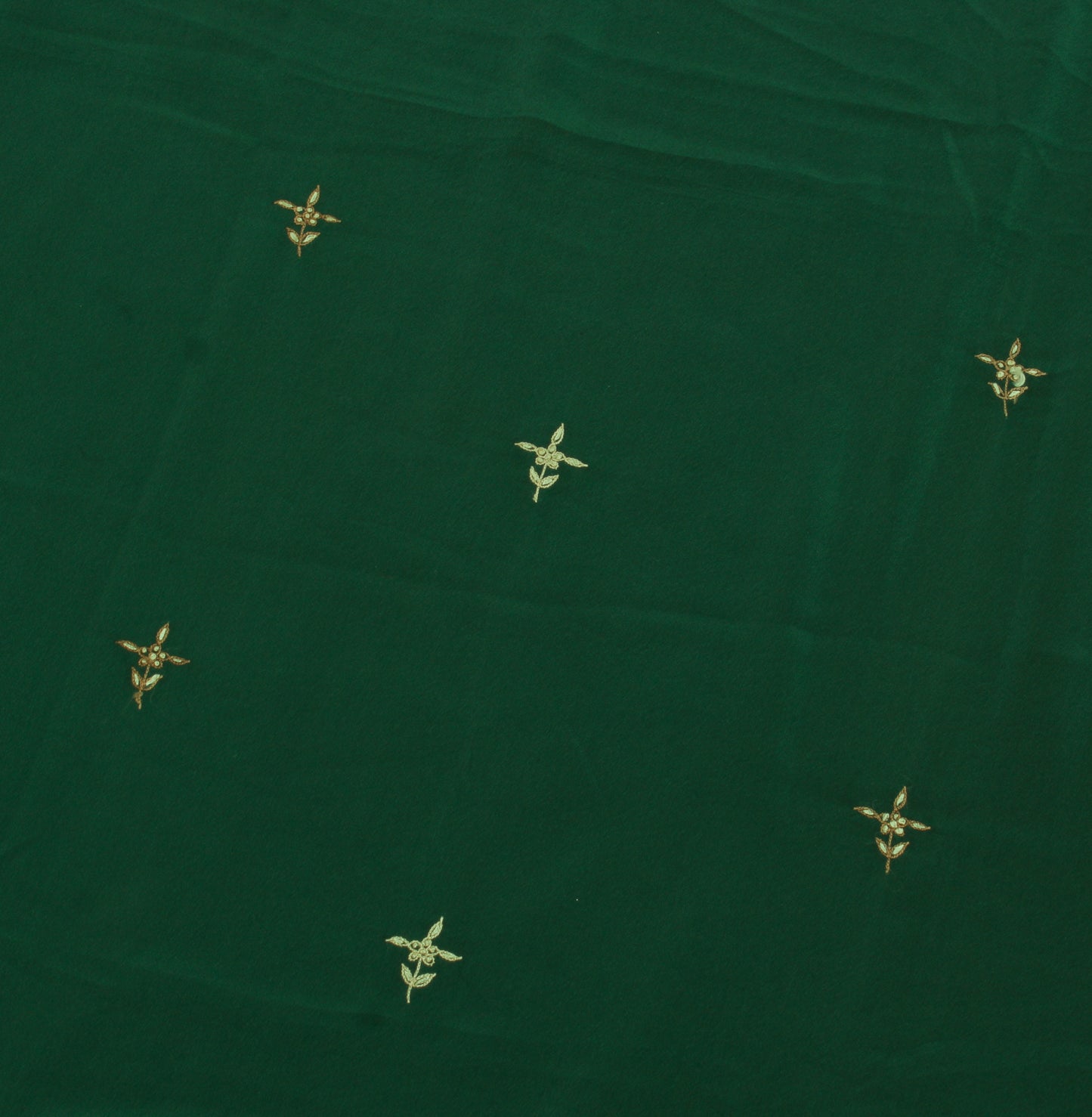 Sushila Vintage Green Sari Remnant Scrap Blend Crepe Embroidered Craft Fabric