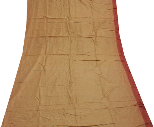 Sushila Vintage Brown Sari Remnant Scrap 100% Pure Silk Embroidered Craft Fabric