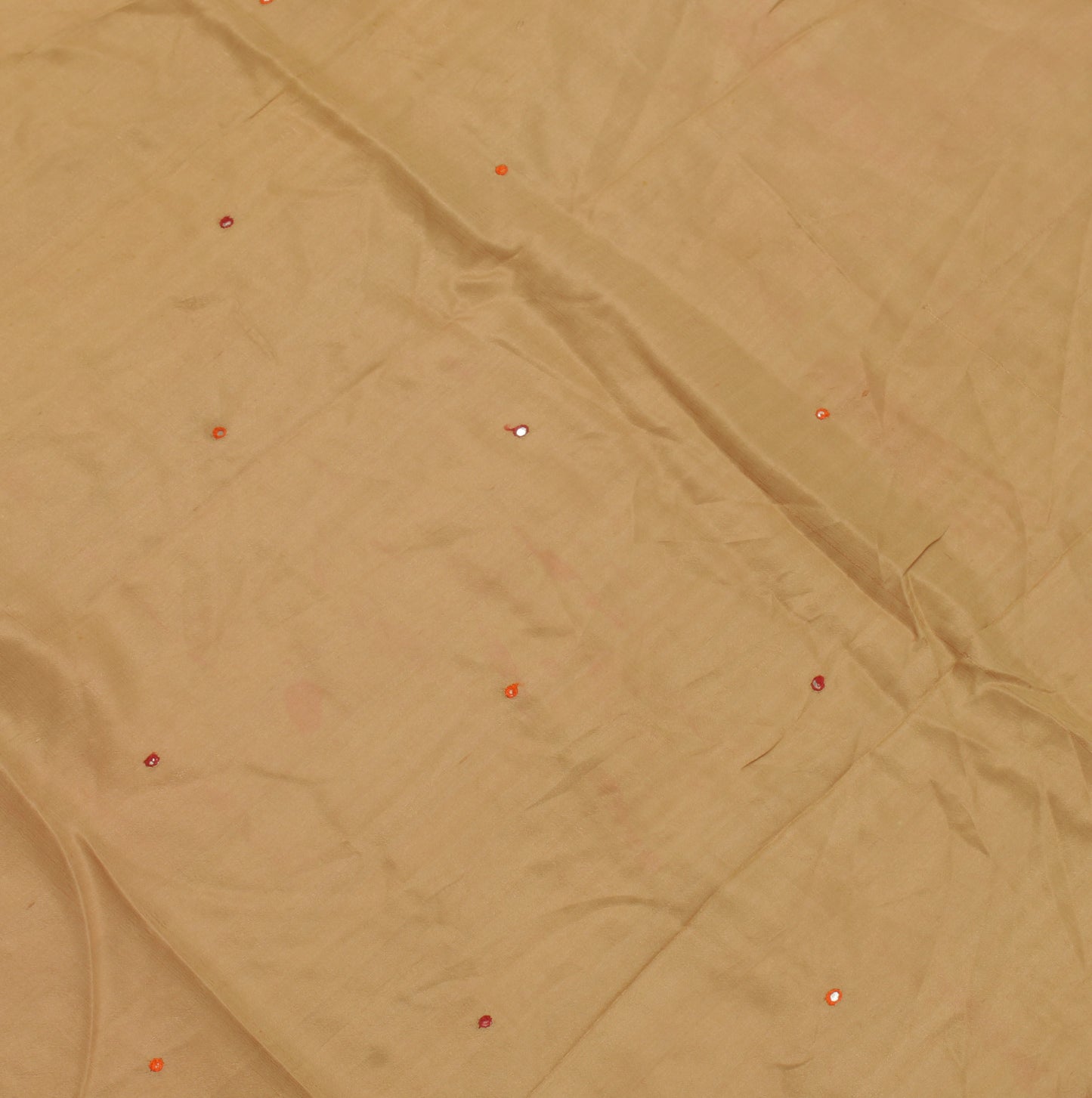 Sushila Vintage Brown Sari Remnant Scrap 100% Pure Silk Embroidered Craft Fabric